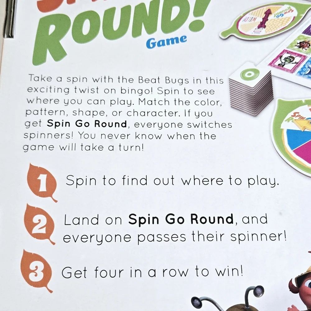 Beat Bugs Spin Go Round Game Kids Board Game Ages 3+ Complete 2-4 Players